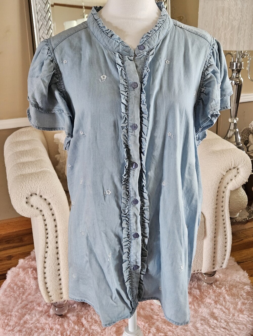 Jane & DeLancey Ruffled Jean Top
